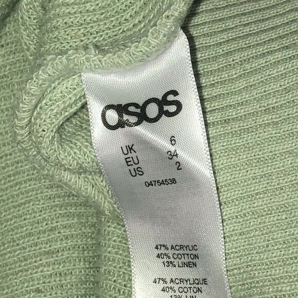 ASOS Womens Sweater Size 2 Green Cold Open Shoulder Sweater Long Sleeve Shirt - Picture 4 of 6